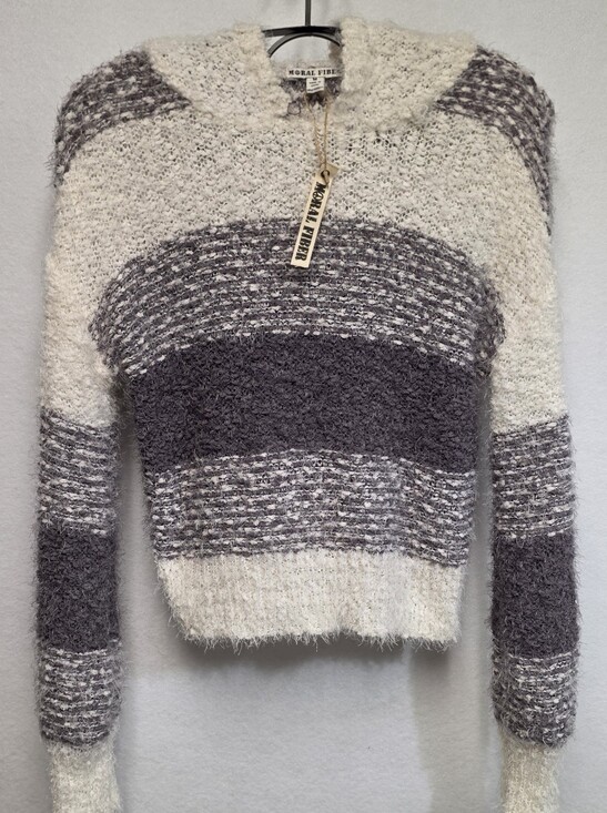 Moral Fiber Sweaters - Moral Fiber Womens Size Medium Striped Hooded Long Sleeve Fuzzy Sweater